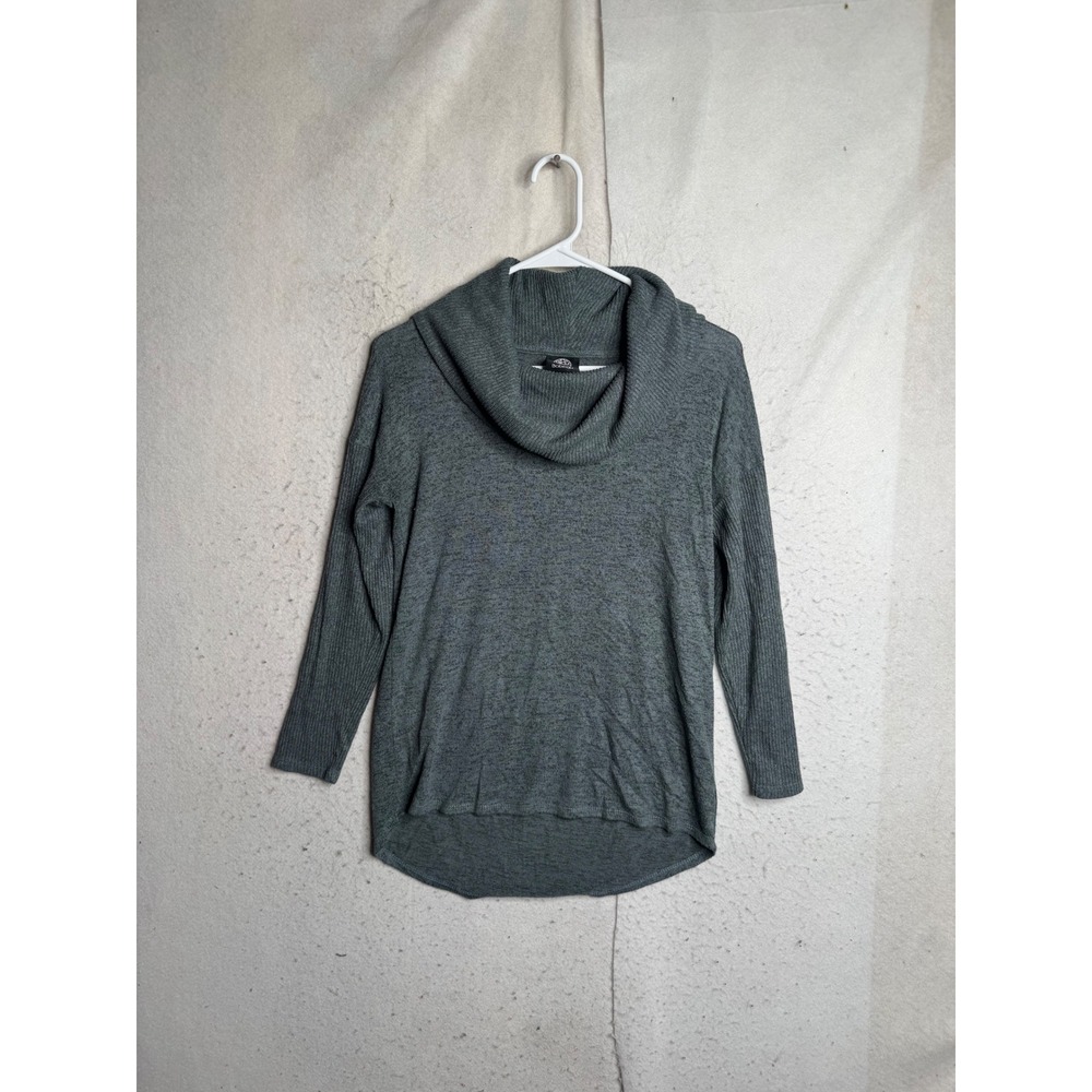 Bobeau Cowl Neck Sweater Gray Ribbed Sleeve High Low Knit Top MT0K3MBSF Small